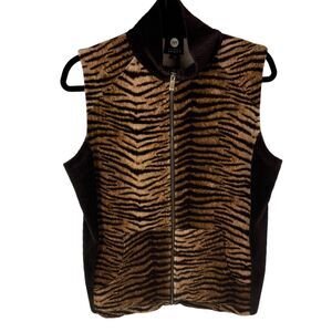 Jones New York Sport Vest Size Large Zip Front Front Zip Brown Zebra Print